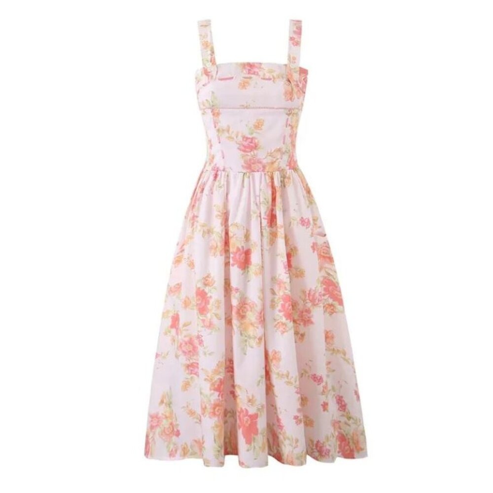 Breathtaking Pink Floral Midi Dress| Easter Church Dress